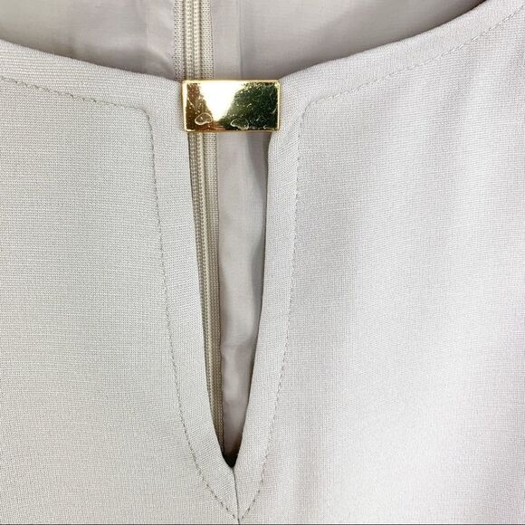 Trina Turk Leatrice Taupe Navy Color-block Sheath Dress w/Pockets Keyhole Neck - Picture 3 of 13